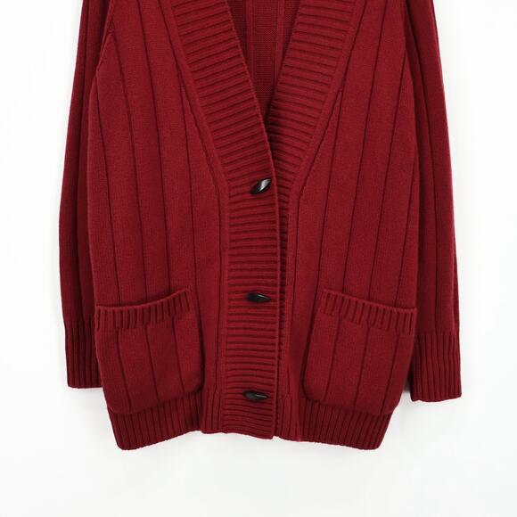 Loro Piana 100% Baby Cashmere Chunky Knit Bordeaux Red Cardigan Size 46 Flawed - Picture 5 of 12